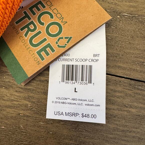 Volcom Junior's Size Large NWT Rust Orange Scoop Neck Textured Swim Top $48 - Picture 4 of 5